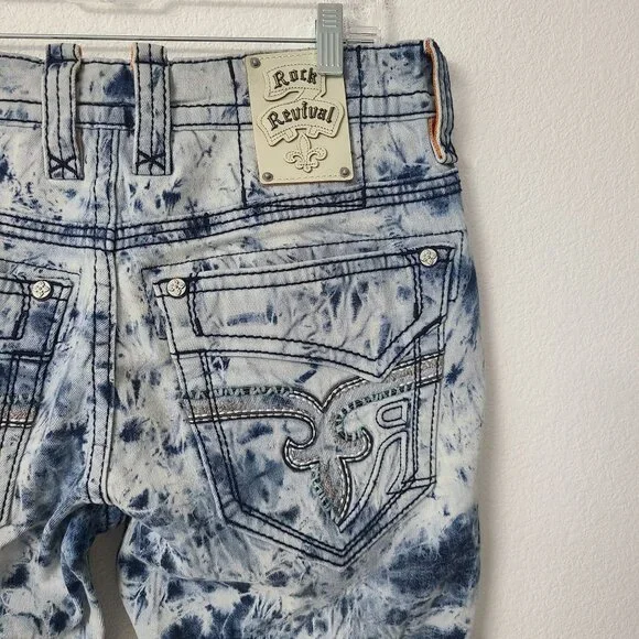 NEW Rock Revival Broddy Straight Distressed Denim Jeans Size 32x34 Blue